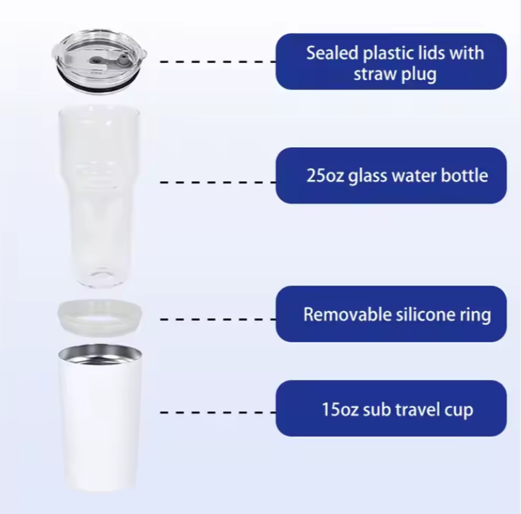 25oz 2in1 Sublimation Glass with detachable 15oz tumbler
