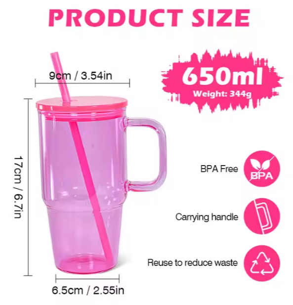 20oz Glass Jelly Tumbler/Mug with handle - Coloured - Sublimation