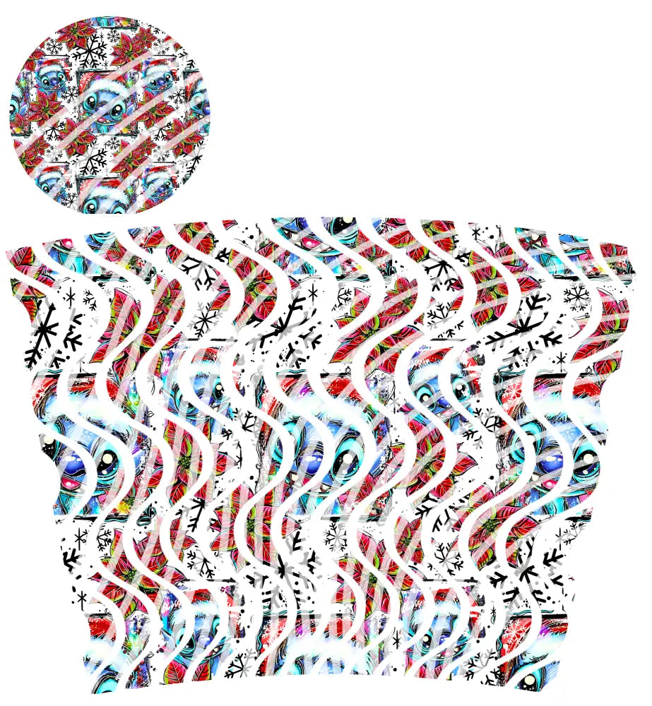 24oz UV DTF Tumbler Template With Lid - Dizzy Spells 2 Christmas Blue Alien