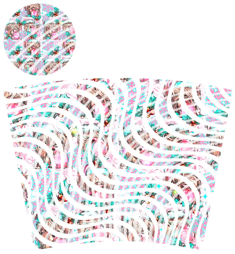 24oz UV DTF Tumbler Template With Lid - Dizzy Spells Bubblegum Cow