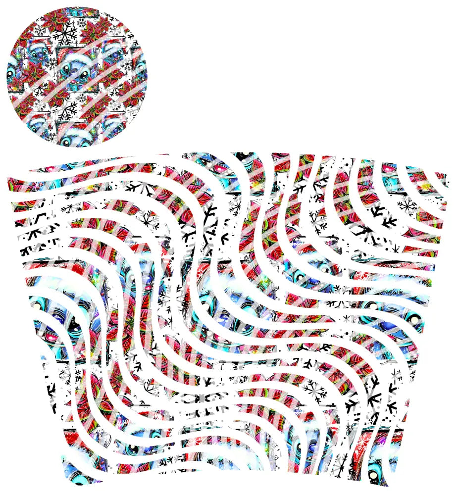 24oz UV DTF Tumbler Template With Lid - Dizzy Spells Christmas Blue Alien