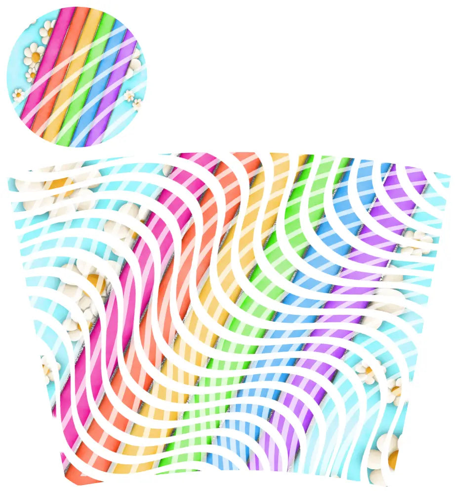 24oz UV DTF Tumbler Template With Lid - Dizzy Spells Rainbows & Daisies