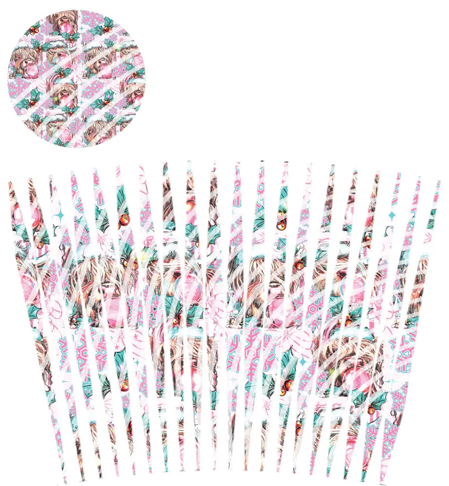 24oz UV DTF Tumbler Template With Lid - Mindbender Bubblegum Cow