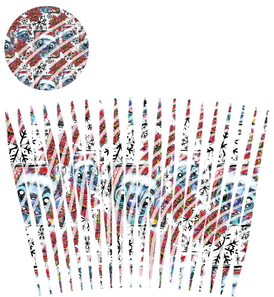 24oz UV DTF Tumbler Template With Lid - Mindbender Christmas Blue Alien