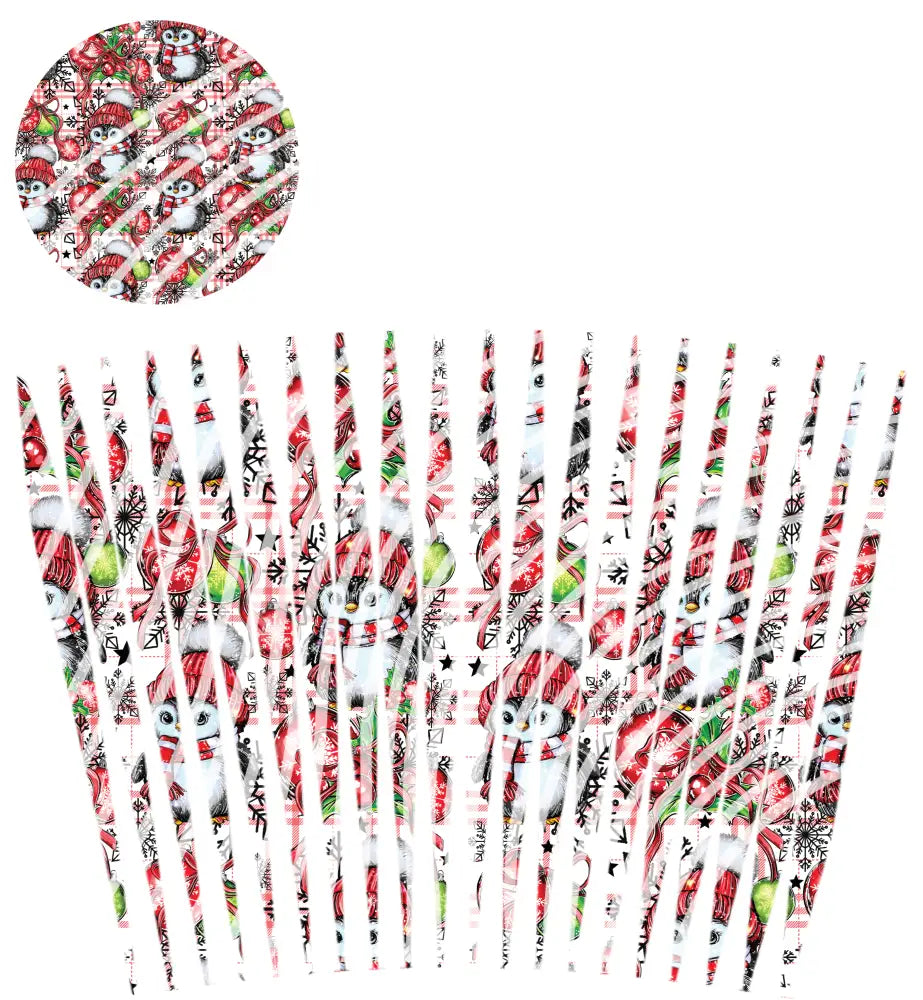 24oz UV DTF Tumbler Template With Lid - Mindbender Christmas Penguin