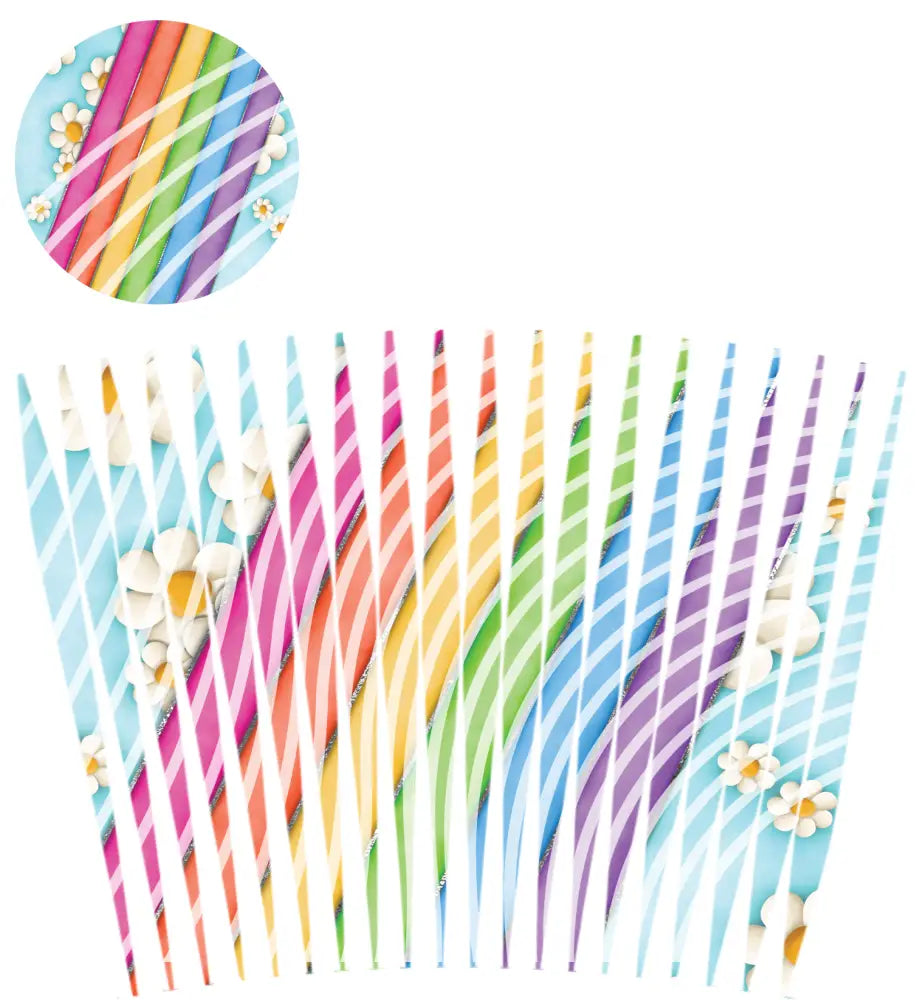 24oz UV DTF Tumbler Template With Lid - Mindbender Rainbows & Daisies