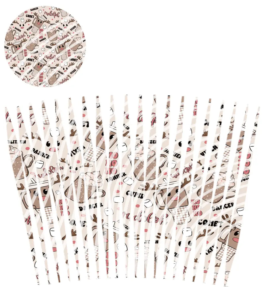 24oz UV DTF Tumbler Template With Lid - Mindbender Reindeer Drinks