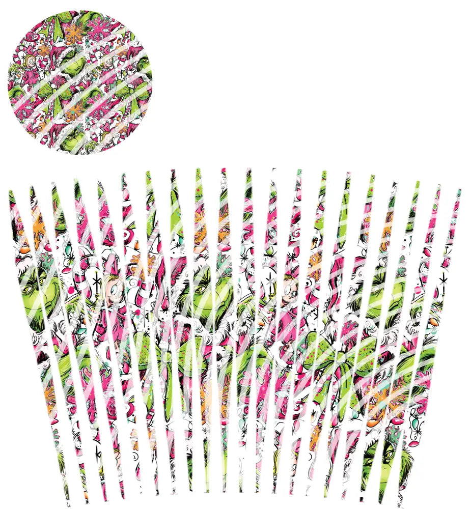 24oz UV DTF Tumbler Template With Lid - Mindbender The Green One