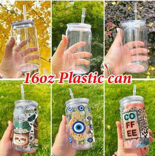 Plastic 16oz Glass Beer Cans - Clear