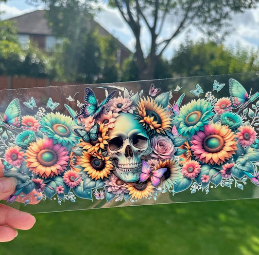 DOUBLE SIDED - 16oz UV Wrap - Skull & Flowers