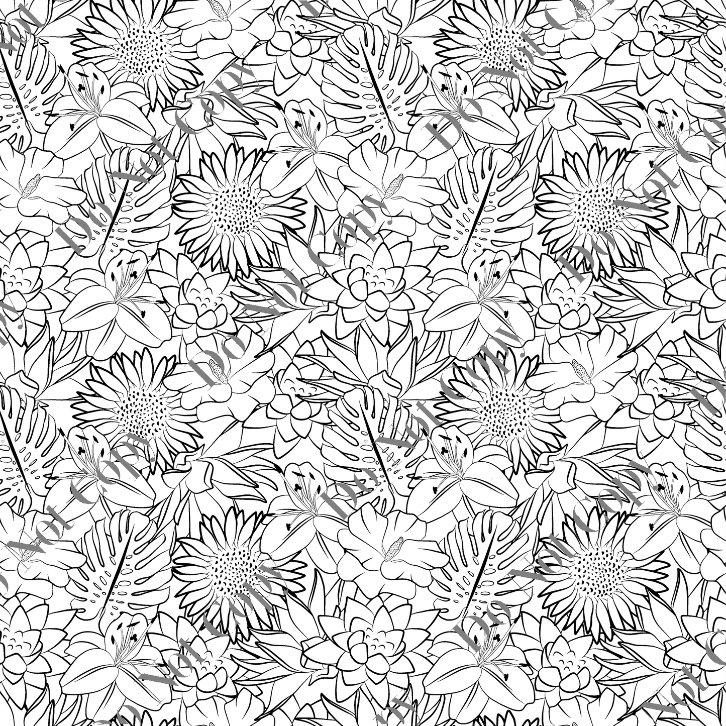 Patterned Vinyl - Lily Line Drawing