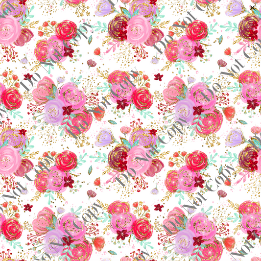 Patterned Vinyl - Pink, Lilac & Red with Gold Floral