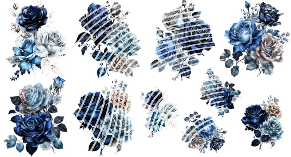 UV DTF Decal Sheets - Blue Roses