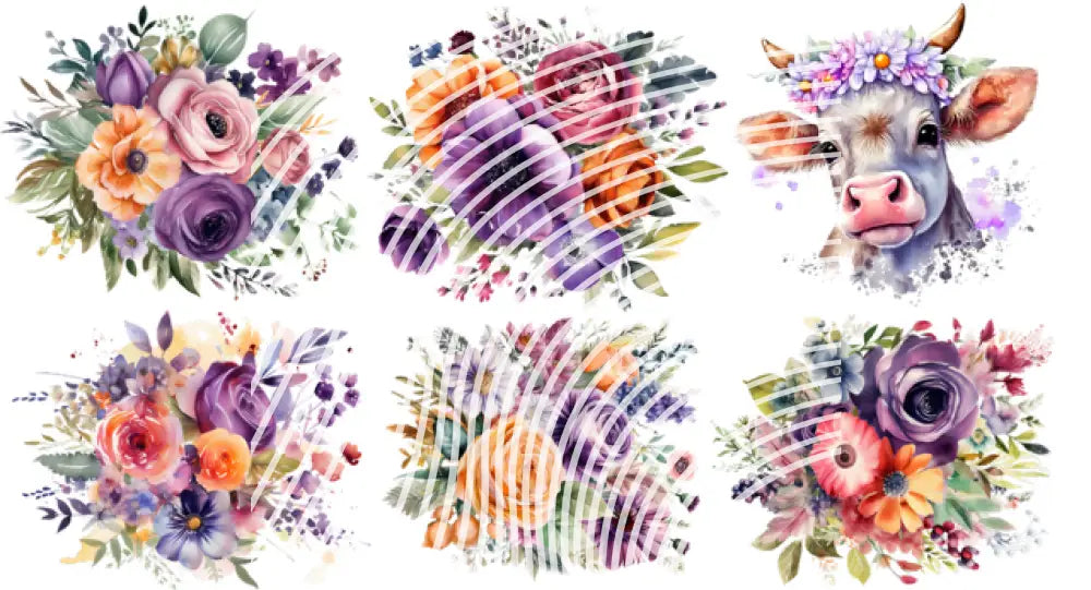 UV DTF Decal Sheets - Purple Flowers & Cow